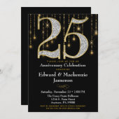 25-jähriges Jubiläum Einladung Black Gold Diamonds (Vorne/Hinten)