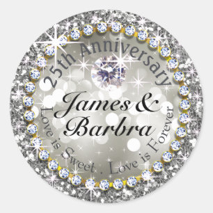 25-jähriges Jubiläum Glitzy Diamond Bling   Silber Runder Aufkleber