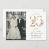 25-jähriges Jubiläum: Gold und Rosa Blüten Einladung (Vorne/Hinten)