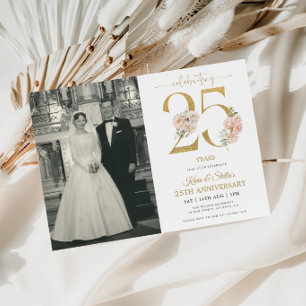 25-jähriges Jubiläum: Gold und Rosa Blüten Einladung
