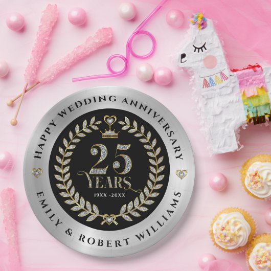 25-jähriges Jubiläum Gold und weiße Diamanten Pappteller (Party)