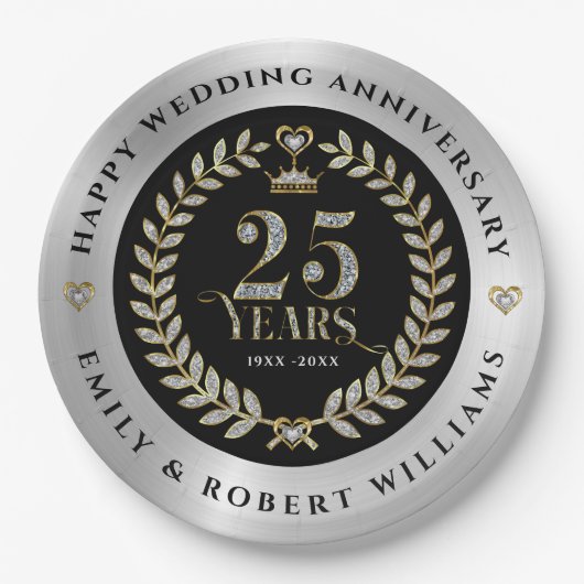 25-jähriges Jubiläum Gold und weiße Diamanten Pappteller (Vorderseite)