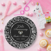 25-jähriges Metallsilber und schwarzer Damast Pappteller (Party)