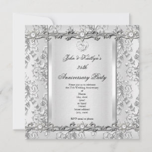 25-jähriges Party Damask Diamond White Einladung