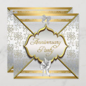 25-jähriges Party Elegant White Silver Gold Einladung (Vorne/Hinten)