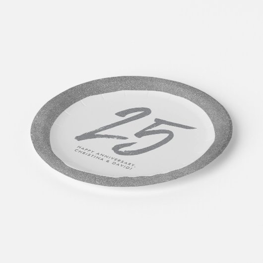 25-jähriges Party personalisiert Pappteller (Schrägansicht)