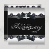 25-jähriges Party Silver Schwarz-weiß Diamond Einladung (Vorne/Hinten)