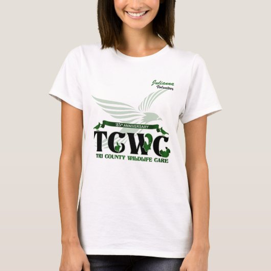 25-jähriges TCWC-Logo-Freiwilligenname T-Shirt (Vorderseite)