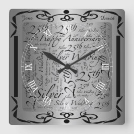 25-jähriges Word Art Graphic Quadratische Wanduhr