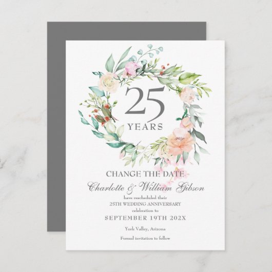 25. Jubiläum Ändern Sie das Datum Rose der Blumenk Ankündigungspostkarte (Vorne/Hinten)