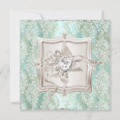25. Jubiläum Aquamarin Damask Silver White 2 Einladung (Rückseite)