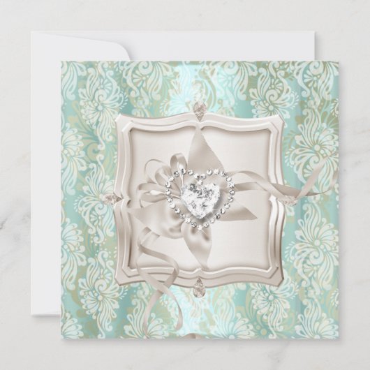 25. Jubiläum Aquamarin Damask Silver White 2 Einladung (Rückseite)