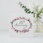 25. Jubiläum Aquarellfarbe Rosa Blume und Vögel Einladung (Stehend Vorderseite)