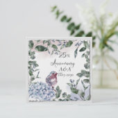 25. Jubiläum Aquarellfarbe Rosa Blume und Vögel Einladung (Stehend Vorderseite)