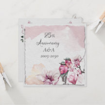 25. Jubiläum Aquarellfarbe Rosa Blume und Vögel