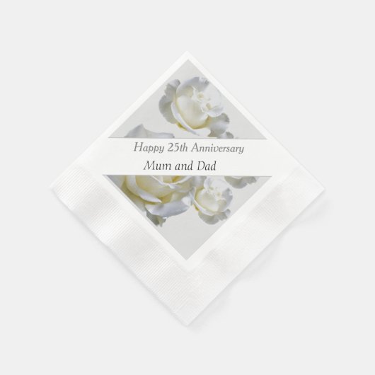 25. Jubiläum bearbeitbare Silver Rose Serviette (Ecke)