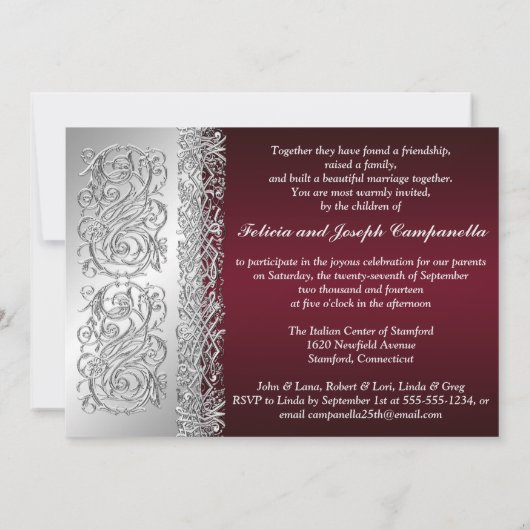 25. Jubiläum Burgund, Silver Scrolls laden ein Einladung (Rückseite)