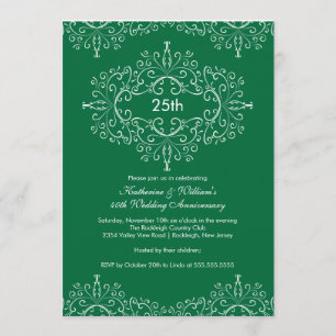 25. Jubiläum Damask Einladung Grün Weiß