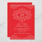 25. Jubiläum Damask Einladung Red White (Vorne/Hinten)