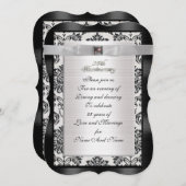 25. Jubiläum Damask Einladung schwarz-weiß (Vorne/Hinten)