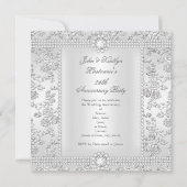 25. Jubiläum Diamond Rose Damask Silver White Einladung (Vorderseite)