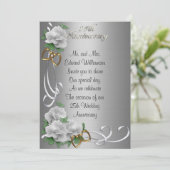 25 Jubiläum Einladung weißer Rosen Silber-Satin (Stehend Vorderseite)