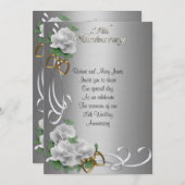 25 Jubiläum Einladung weißer Rosen Silber-Satin (Vorne/Hinten)