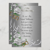 25 Jubiläum Einladung weißer Rosen Silber-Satin (Vorne/Hinten)