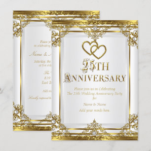 25. Jubiläum Elegant Gold Weiße Perle 2 Einladung