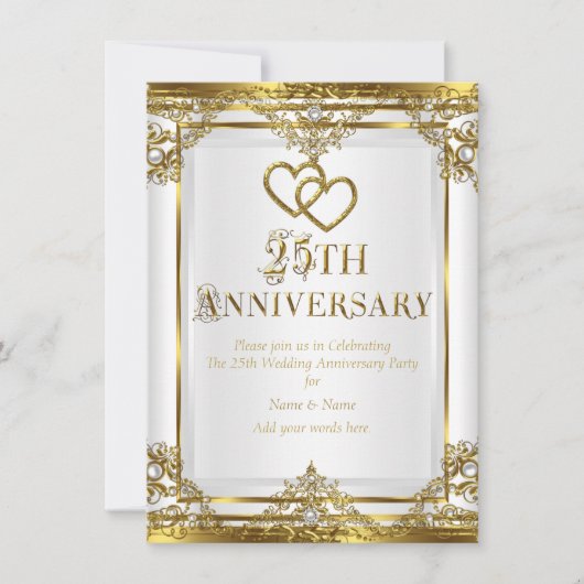 25. Jubiläum Elegant Gold White Pearl 2 Einladung (Vorderseite)