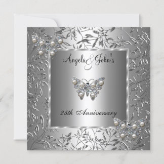 25. Jubiläum Elegant Silver Floral Butterfly