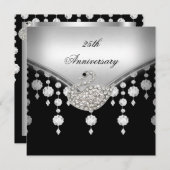25. Jubiläum Elegant Silver Schwarz-weiß Swan Einladung (Vorne/Hinten)
