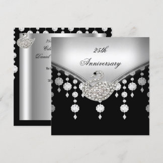 25. Jubiläum Elegant Silver Schwarz-weiß Swan Einladung
