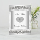 25. Jubiläum Elegant White Silver Heart Lace 3 Einladung (Stehend Vorderseite)