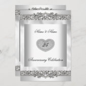 25. Jubiläum Elegant White Silver Heart Lace 3 Einladung (Vorne/Hinten)