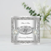 25. Jubiläum Elegant White Silver Pearl Lace 2 Einladung (Stehend Vorderseite)