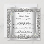 25. Jubiläum Elegant White Silver Pearl Lace 2 Einladung (Rückseite)