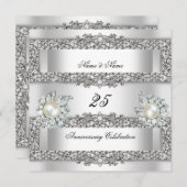 25. Jubiläum Elegant White Silver Pearl Lace Einladung (Vorne/Hinten)
