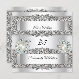 25. Jubiläum Elegant White Silver Pearl Lace Einladung