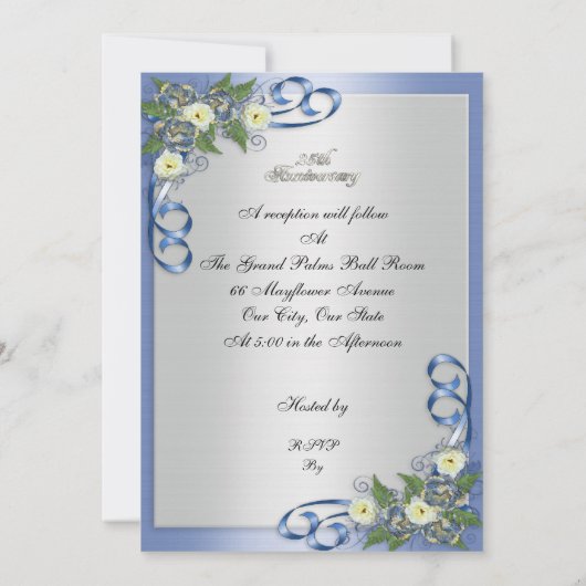25. Jubiläum Erneuerung elegante Blumen Einladung (Rückseite)