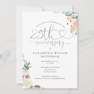 25. Jubiläum Heart Script Floral Monogram Einladung