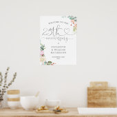 25. Jubiläum Herzschrift Blumenschrift Begrüßungsz Poster (Küche)