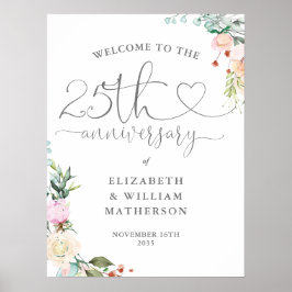 25. Jubiläum Herzschrift Blumenschrift Begrüßungsz Poster