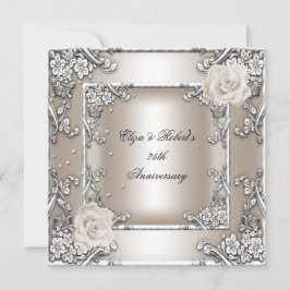 25. Jubiläum Hochzeit Creme Rose Silver Party Einladung