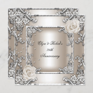 25. Jubiläum Hochzeit Creme Rose Silver Party Einladung