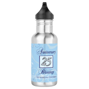 25. Jubiläum in Blau und Silber Edelstahlflasche