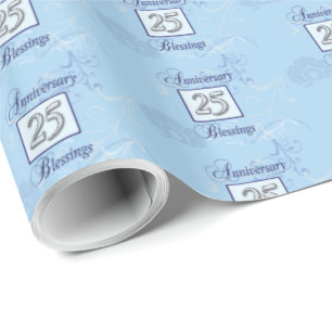 25. Jubiläum in Blau und Silber Geschenkpapier