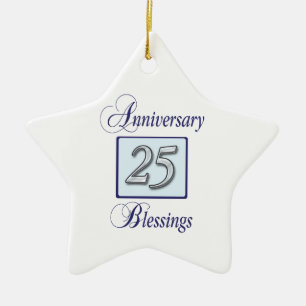 25. Jubiläum in Blau und Silber Keramik Ornament
