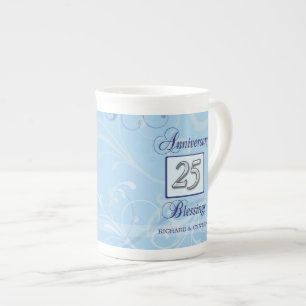 25. Jubiläum in Blau und Silber Porzellantasse