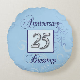 25. Jubiläum in Blau und Silber Rundes Kissen